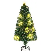 Costway Sapin de Noël artificiel 120cm avec éclairage, 18 lumières LED blanc chaud, 130 pointes de branches&étoile, sapin, arbre de Noël artificiel