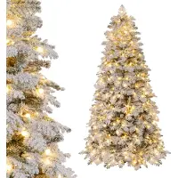 Costway Sapin de Noël artificiel 210cm avec neige, Sapin avec 160 boules, LED blanc chaud, 8 modes d'éclairage & support, Sapin de Noël