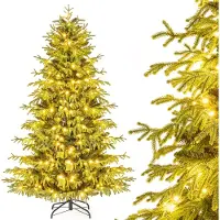 Costway Sapin de Noël artificiel 180 cm avec 746 pointes de branches&270 lumières LED blanc chaud, sapin de Noël Arbre artificiel éclairage de Noël vert