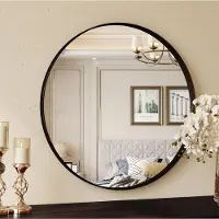 StarTech.com Miroir de salle de bain rond - Miroir mural 60 cm - Design moderne - Agrandissant - Verre trempé - Cadre métallique - Jaune