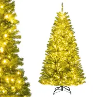 Costway Sapin de Noël artificiel 180cm avec 700 LED blanc chaud, télécommande, minuterie, modes et luminosité réglables, sapin de Noël