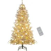 Costway Sapin de Noël artificiel 180cm avec neige, 250 LED blanc chaud, 51 ampoules boules, télécommande & minuterie, Sapin de Noël
