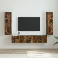 Prolenta Meuble TV mural exclusif - 2 pièces, placage en bois de chêne fumé