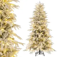 Costway Sapin de Noël artificiel 180cm avec neige, 250 LED blanc chaud & 594 pointes de branches, sapin de Noël, arbre de Noël artificiel
