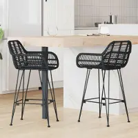 Prolenta Maison Exclusive - Ensemble de 2 tabourets de bar, couleur noire, dimensions 55 x 52 x 92 cm, en rotin et en fer