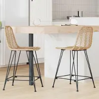 Prolenta Maison Exclusive - Ensemble de 2 tabourets de bar, finition naturelle, dimensions 44,5 x 54,5 x 97,5 cm, en rotin et en fer