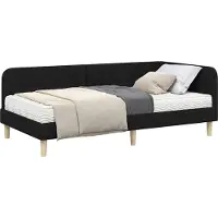 Syfax Cadre de lit d'angle Noir 90 x 200 cm tissu