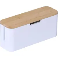 Relaxdays Boîte à câbles pour multiprise, en bambou, avec couvercle, 14,5 x 34 x 13,5 cm, pour dissimuler les câbles, boîte pour multiprise, naturel/blanc
