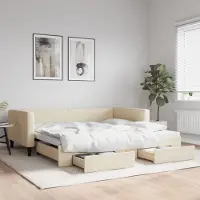 Prolenta Maison Exclusive - Lit de jour convertible avec tiroirs, couleur crème, 100 x 200 cm, tissu