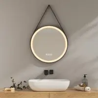 Emke Miroir de salle de bain rond avec antibuée 50 cm Miroir de salle de bain 3 couleurs de lumière Miroir LED à intensité variable avec interrupteur tactile, IP44 économie d'énergie