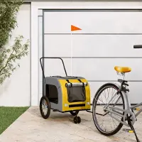 Prolenta Maison Exclusive - Remorque pour vélo, pour chiens, jaune et grise. Fabriquée en tissu Oxford et en fer