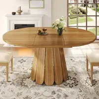 Flieks Table de salle à manger extensible, ronde/ovale Table de cuisine télescopique 118-158x118x76 cm, table ronde pour 6 personnes, table de salle à manger brune