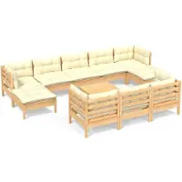 vidaXL ensemble salon de jardin 11 pièces avec coussins Crème pin massif