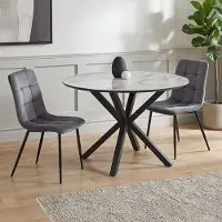Homestyle4u , Table de salle à manger 110 cm Rond Noir Gris Table de salle à manger Piètement métal 2844