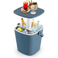 Costway 3 en 1 Cool Bar portable, glacière 15L Table d'appoint avec plateau relevable, ouvre-bouteille & tablette amovible, refroidisseur de bière avec pince à glace