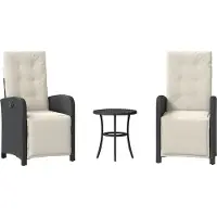 Syfax Ensemble de bistro 3 pcs avec coussins noir résine tressée