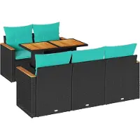 Syfax ensemble de salon de jardin 6 pièces avec coussins Noir Poly Rattan