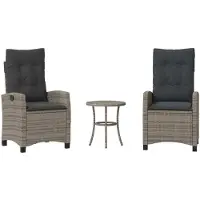 Syfax Ensemble de bistro 3 pcs avec coussins gris résine tressée