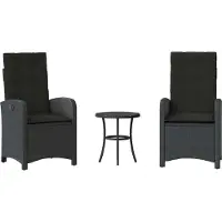 Syfax Ensemble de bistro 3 pcs avec coussins noir résine tressée
