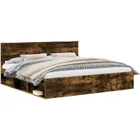 Syfax Cadre de lit Chêne fumé 200 x 200 cm Pin massif