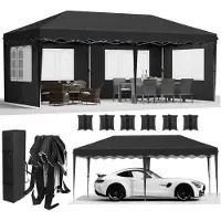 StarTech.com Pavillon de jardin - Pavillon pliable Popup - 3×6 m - Imperméable, HDPE enduitPolyuréthane- UV50+ - Réglable en hauteur - 4 parois latérales et 6 sacs de sable - Cadre aluminium - Noir