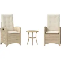 Syfax Ensemble de bistro 3 pcs avec coussins beige résine tressée
