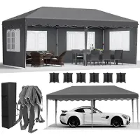 StarTech.com Pavillon de jardin - Pavillon pliable Pop Up - 3 x 6 m - Cadre en aluminium - Tissu HDPE imperméable enduit dePolyuréthane- Gris foncé
