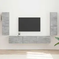 Prolenta Meuble TV exclusif - Ensemble de 4 pièces en béton gris, fabriqué en panneaux de particules