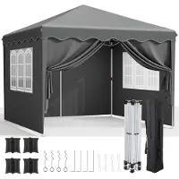 StarTech.com Pavillon pliable - tente de réception 3 x 3 m - parois latérales avec fenêtres - hauteur réglable de 176 à 200 cm - structure en acier - toile Oxford enduite de PVC - sac à roulettes - gris foncé