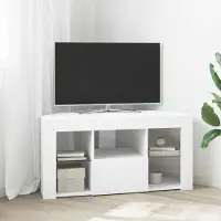 Prolenta Meuble TV d'angle, éclairage LED, 100 x 40 x 50 cm, blanc, fabriqué en panneaux de particules