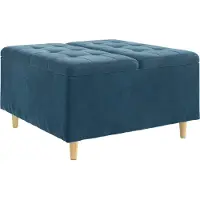 Syfax Pouf de rangement avec coussin Bleu 80 x 80 x 45 cm Velours