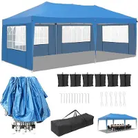 StarTech.com Tente de réception Pavillon 3x6 m - Pop Up Pavillon pliable/Gazebo - Étanche - HDPE avec revêtementPolyuréthane- Cadre aluminium - Quatre parois latérales - Bleu