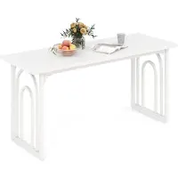 Costway Table de salle à manger en bois, 160 x 60 cm, table de cuisine rectangulaire avec pieds en métal, table de salle à manger pour 6-8 personnes, grande table blanche