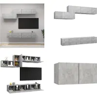 vidaXL 7 pcs. Set d'armoire TV Gris béton Bois composite - Set d'armoire TV - Set d'armoire TV suspendue - Set d'armoire TV suspendue