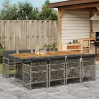 Prolenta Maison Exclusive - Ensemble à manger de jardin 9 pcs coussins gris résine tressée