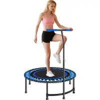 SPORTNOW Trampoline de fitness 114 cm avec cordes élastiques, poignée réglable sur 5 positions, trampoline d'exercice charge 150 kg stable et silencieux pour entraînement intérieur, bleu