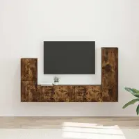Prolenta Meuble TV exclusif - Ensemble de 4 pièces en bois stratifié imitation chêne fumé