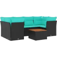 Syfax Salon de jardin 7 pcs avec coussins noir résine tressée
