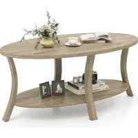 Costway Table basse, table de salon avec étagère, 2 tables d'appoint, table de salon, table basse pour le salon, le bureau, la réception, 111x60,5x47cm, chêne