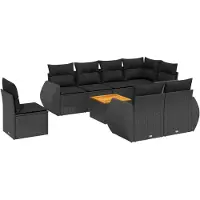 Syfax Salon de jardin 9 pcs avec coussins noir résine tressée