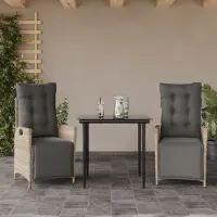 Prolenta Maison Exclusive - Ensemble à manger de jardin 3pcs coussins gris clair poly rotin