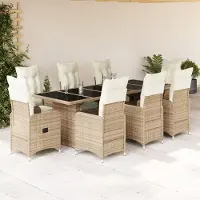 Prolenta Maison Exclusive - Ensemble de bistro de jardin 9 pcs coussins beige poly rotin