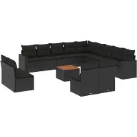 Syfax Salon de jardin avec coussins 14 pcs noir résine tressée