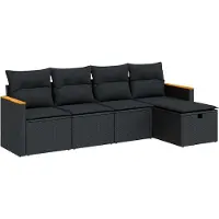 Syfax Salon de jardin modulaire 5 pièces, résine tressée noire, avec coussins amovibles, rangements intégrés et sacs résistants à l'eau