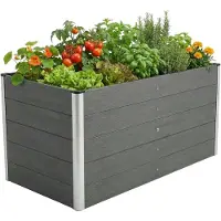 Floordirekt Jardinière surélevée Delos en WPC et acier, jardinière surélevée 150 x 70 x 75 cm, très stable avec profilés d'angle en aluminium et fond ouvert, résistante aux intempéries