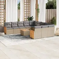 Prolenta Maison Exclusive - Salon de jardin et coussins 13 pcs mélange beige résine tressée