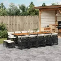 Prolenta Maison Exclusive - Ensemble à manger de jardin 15 pcs coussins noir résine tressée