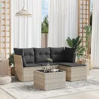 Prolenta Maison Exclusive - Salon de jardin 5 pcs avec coussins gris clair résine tressée