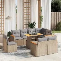 Prolenta Maison Exclusive - Salon de jardin avec coussins 9 pcs beige résine tressée