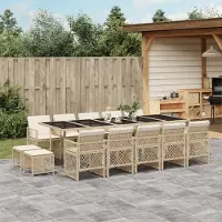 Prolenta Maison Exclusive - Ensemble à manger de jardin et coussins 15 pcs beige